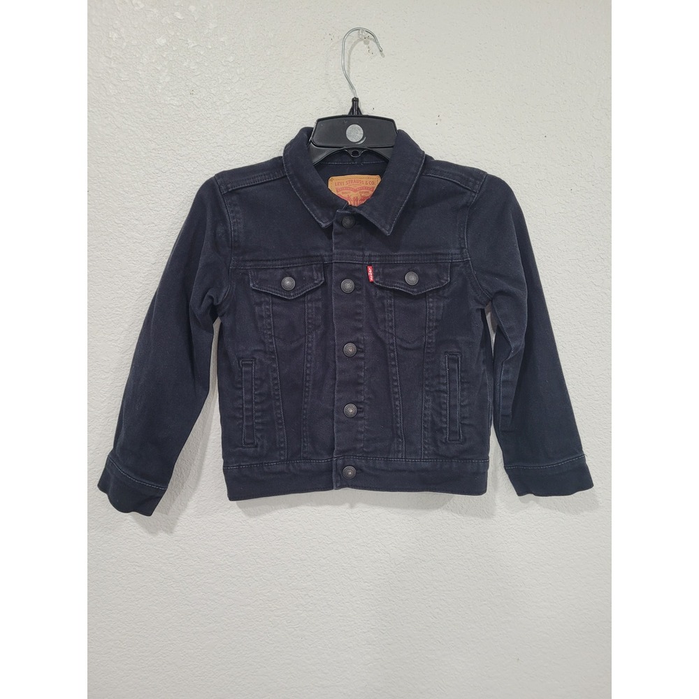Levis Black Denim Jacket Stretch Size 6 Button Front Coat 2058-023 Kids #7